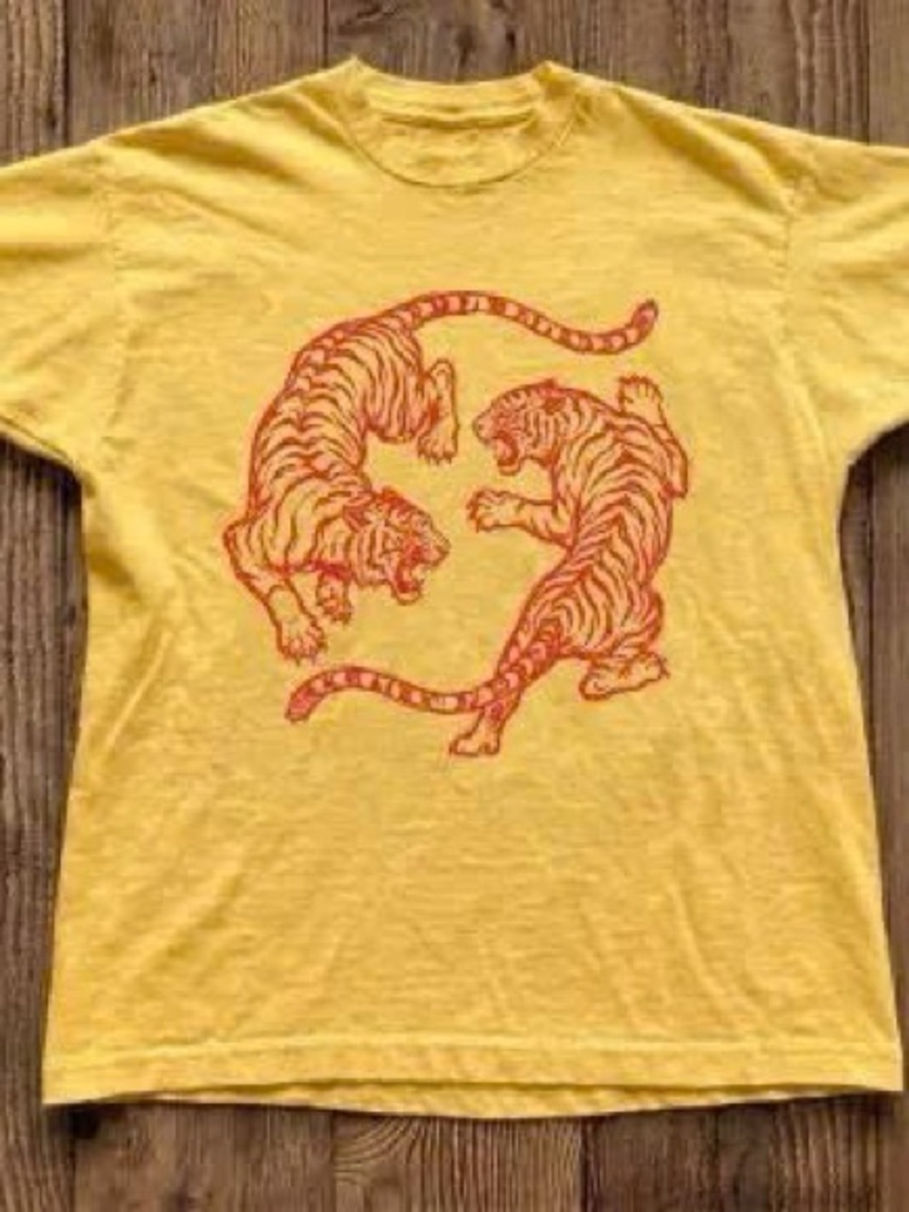 Yellow Tee with Red Tiger Graphic